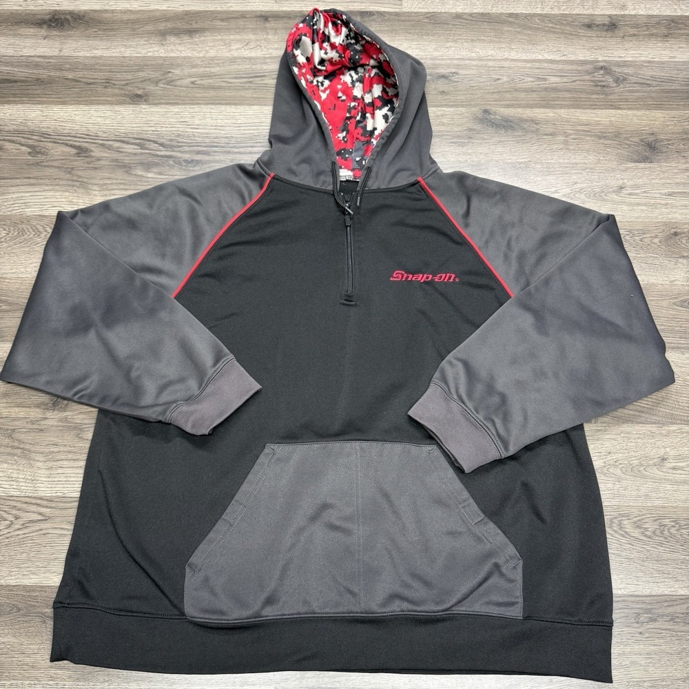 Snap-on 1/4 Zip Pullover Hoodie Black Gray Red Fleece Lined Embroidered Mens XL